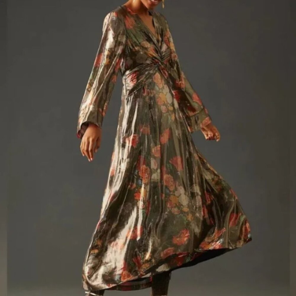 Anthropologie x Caballero Deep-V Maxi Floral Metallic Dress - Picture 5 of 13